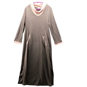 Vintage Louis Feraud Paris Knit Maxi Sweater Dress Pastel Pink Brown US 14